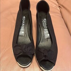 Erika Black Espadrille Peep Toe Shoes - Venezuelan
